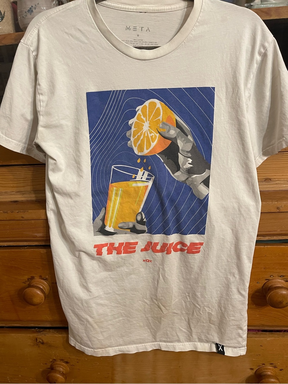META White Short-Sleeve Graphic Tee - The Juice XQC.  Original Merch Shirt.